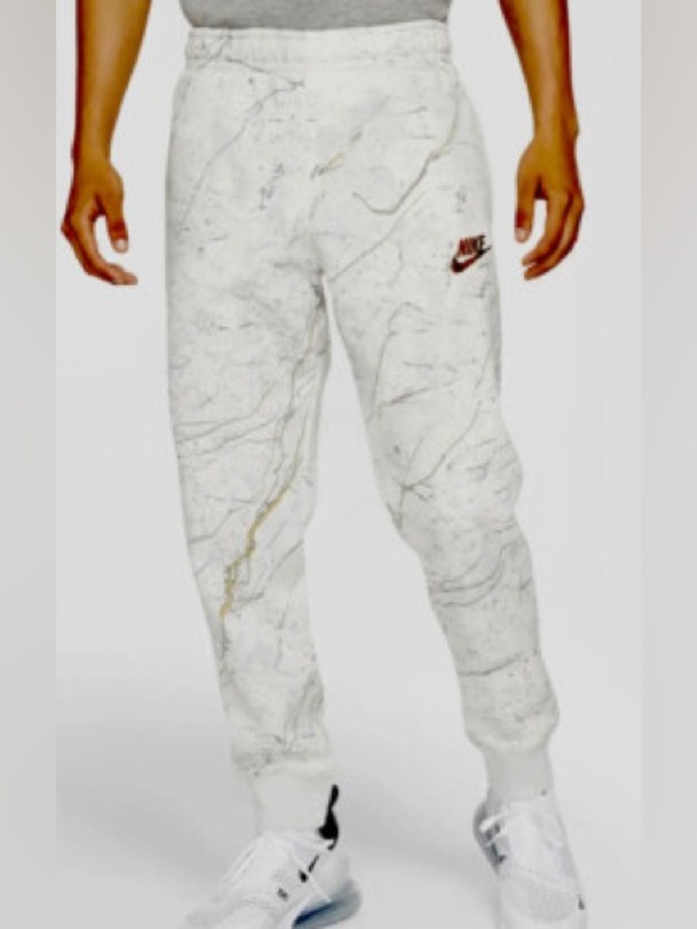 Nike Men’s Marble-Print Joggers in Gold, Grey, and White Size Small